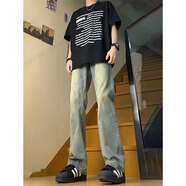 迪伽達(dá)美式復(fù)古黃泥牛仔褲微喇加絨牛仔褲男秋冬炸街秋季褲子男休閑直筒 DFFS-711藍(lán)色 L【建議110斤-125斤】