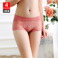 粉帶甜心4條條禮盒裝內(nèi)褲女性感蕾絲透明冰絲無痕中腰三角短褲頭網(wǎng)紗女士 KT6024四：蝦+紫+粉+黑 4條 L 建議體重80-115斤