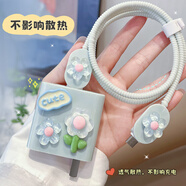 鉑選適用于VivoX100s/iQoo12pro充電器保護(hù)套120W透明簡(jiǎn)約type-c數(shù)據(jù)線保護(hù)套u(yù)sb充電線保護(hù)套快充頭套 【多巴胺藍(lán)色花朵-五件套】 Vivo120W（雙Type-C口）