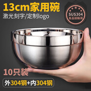 克洛迪雅304不銹鋼碗家用飯碗成人學(xué)生餐具食品級(jí)食堂碗雙層隔熱防燙湯碗 雙層304 13cm碗 10只裝