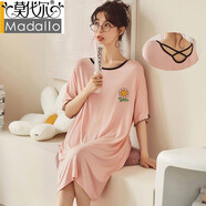 莫代爾自帶胸墊性感露背短袖棉睡裙女夏中長(cháng)款薄款夏季200斤冰絲可外穿 XM3313莫代爾睡裙 無(wú)墊 4XL