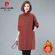 皮爾卡丹（pierre cardin）高領(lǐng)衛(wèi)衣女裝秋冬季2025新款中長(zhǎng)款小個(gè)子加厚加絨打底衫時(shí)尚上衣 橘紅 M (建議100斤以下)