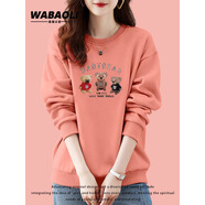 佤寶莉 WABAOLI小紅書推薦純棉圓領(lǐng)印花衛(wèi)衣女2025新款秋冬季女裝 暖橘色春秋款 S