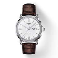 天梭（TISSOT）【全國聯(lián)?！咳鹗渴直?恒意系列雙日歷鋼帶自動(dòng)機械男士腕表 白盤(pán)皮帶 T065.430.16.031.00