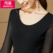 丹語網紗打底衫女內搭長袖t恤歐洲站早秋新款時尚大圓領緊身上衣 黑色 2XL