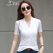 魔之韻夏季深V領(lǐng)短袖t恤女修身顯瘦性感時(shí)尚黑色百搭打底衫潮上衣349 白色 S （85-95斤左右）