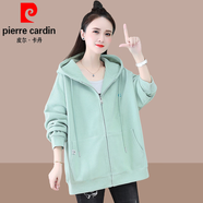 皮爾卡丹（pierre cardin）2025連帽衛(wèi)衣女士短外套春秋新款寬松中長(zhǎng)款大l碼上衣開衫爆 淺綠色 (春秋款) 12XL 4XL(建議160斤-180斤)