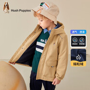 暇步士（Hush Puppies）童裝兒童厚風(fēng)衣冬季新款男女大童純色搖粒絨外套時(shí)尚厚風(fēng)衣 暖卡其 150 cm