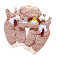 拉米奇騏秋冬嬰兒保暖衣服男女童棉衣0-1歲2嬰幼兒棉襖寶寶棉服三件套送禮 黃色小狗三件套  小碼（0-4個(gè)月）
