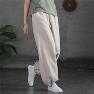 娟的絹春季棉麻禪意茶服寬松瑜伽復(fù)古純色中國風(fēng)女燈籠褲長褲休閑女褲 原麻 S