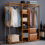 木馬人簡(jiǎn)易衣柜家用衣櫥收納置物架楠竹組合衣服柜子置物架收納架儲物柜 原色-旗艦版柜式