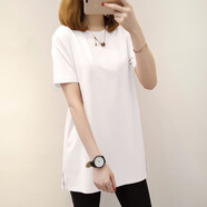 纖晟伊2022新款夏季女裝上衣寬松中長(cháng)款女士t恤休閑長(cháng)款短袖衫 白色 -凈版 XS 70-90斤