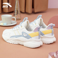 安踏（ANTA）女鞋運動(dòng)鞋子女冬季皮面革面老爹小白鞋女士慢跑步鞋休閑鞋跳繩鞋 象牙白 /氧氣藍3（皮面） 37.5