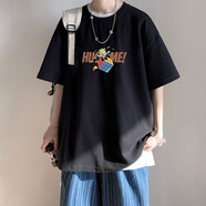 大魚(yú)界線日系潮牌短袖T恤男潮流ins情侶裝夏裝寬松上衣服男生印花圓領(lǐng)體恤 黑色(小丑魔方) 2XL(145-160斤）