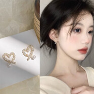銀瑜 法式愛(ài)心仿珍珠S925銀針耳釘新款潮甜美氣質(zhì)簡(jiǎn)約森系耳飾女生 金色愛(ài)心耳釘YU115B