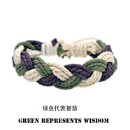 EKUSTYEE ins風棉麻情侶手鏈民族風手工編織手繩簡約閨蜜日系潮小清新手鏈 米白軍綠