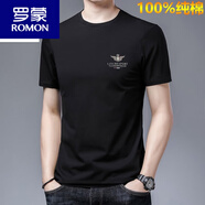 羅蒙（ROMON）棉短袖t恤男圓領夏季薄款冰絲上衣高端絲光棉寬松體恤丅 2113黑色 L 170 110斤-130斤