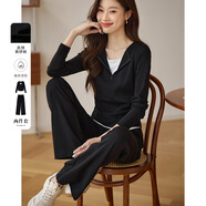 熙世界通勤戶(hù)外運動(dòng)上衣休閑闊腿褲兩件套裝女2025秋季搭配一整套 午夜黑 L
