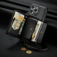 錦灝 iPhone17pro max手機殼16plus錢(qián)包Air商務(wù)15拉鏈錢(qián)包14插卡蘋(píng)果13保護套磁吸12支架真皮全包防摔 連體式拉鏈卡包錢(qián)夾黑色 6.1英寸蘋(píng)果14 pro