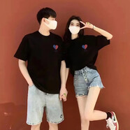 一寸相思【兩件裝】情侶裝夏季短袖t恤男套裝新款潮寬松學(xué)生百搭高中班服 女黑+男黑 M 女+XL男