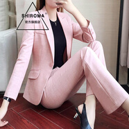 SHIROMA女裝小西裝套裝女粉色春季新款韓版時尚氣質女神范網 粉色長袖外套+粉色微喇褲 L