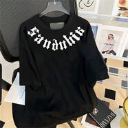 阿瑪瑟（amase）美式復古潮牌hiphop字母短袖T恤男女春夏寬松慵懶風(fēng)情侶套頭上衣 220克-黑 S