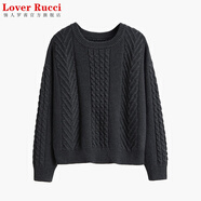 LOVER RUCCI100%全棉紅色毛衣女秋冬粗針麻花寬松外穿長(zhǎng)袖內(nèi)搭純棉針織打底衫 碳灰色 2XL碼【136-155斤】
