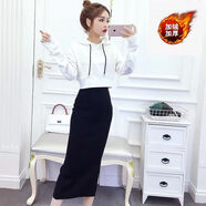 澤萬(wàn)邦(上衣+半身裙)衛(wèi)衣女秋冬顯瘦套裝裙子寬松時(shí)尚半身裙兩件套 白色衛(wèi)衣+黑色裙子(秋冬加絨款) M