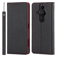 紐為適用索尼Xperia pro I皮套手機殼牛皮proi保護套XQ-BE72翻蓋式sonyproi Xperia Pro-I【尊貴黑頭層牛皮】+掛繩