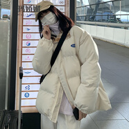瑪嬌媚（Majiaomei）羽絨棉服女2024年新款冬季棉襖棉衣外套女加厚小個(gè)子立領(lǐng)面包服女 米白色 M