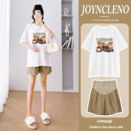 婧麒孕婦裝夏裝上衣短袖棉寬松T恤短褲遮肚子可愛(ài)印花套裝大碼韓版 T恤【小熊】杏色Jwc63770 XL