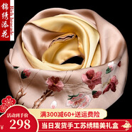 憶元錦繡蘇繡絲巾送禮真絲媽媽桑蠶絲刺繡圍巾女蘇州絲綢繡花披肩出國禮品 十里桃花-肉金色