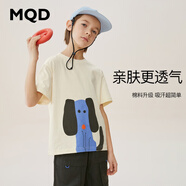 MQD童裝夏款卡通男女童圓領(lǐng)套頭韓版潮酷短袖T恤 米白 170