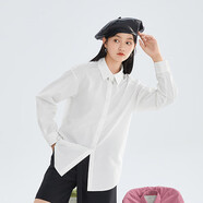 茵曼簡(jiǎn)約通勤休閑春女裝寬松經(jīng)典復(fù)古長袖白襯衫上衣 珍珠白2 M 