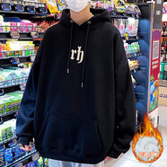 胖胖到家秋冬ins連帽衛(wèi)衣男寬松潮牌字母印花休閑帽衫大碼潮流青少年外套 W1171黑色加絨 XL