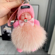 真狐貍毛球掛件可愛(ài)毛絨公仔睡眠娃娃汽車(chē)鑰匙扣包包掛飾 藕粉