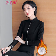 安依蓮 職業(yè)裝襯衫女加絨加厚春季OL通勤白色襯衣工作服修身商務(wù)工裝 黑色加絨款 M