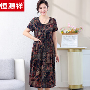 恒源祥胖太太加大加肥品牌服裝媽媽裝夏裝棉綢連衣裙寬松中老年女裝裙子 27號色 遮肚子裙子夏天 2XL 建議120-140斤