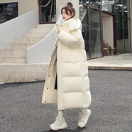 鴨鴨（YAYA）極寒羽絨服女厚款冬季連帽長(zhǎng)款過膝加厚防寒東北外套【充絨320g】 米白（帽子可拆卸） S 155