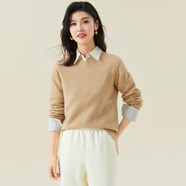 金菊厚款綿羊毛衫女冬季新款點(diǎn)子紗無(wú)縫打底圓領(lǐng)休閑女式毛衣 米駝 M 