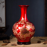 領(lǐng)格 景德鎮(zhèn)陶瓷器紅牡丹花瓶 水晶釉花開富貴花瓶客廳家居裝飾品擺件禮物 現(xiàn)代時尚擺設(shè)工藝品婚慶 金牡丹紅賞瓶 高約39寬24cm