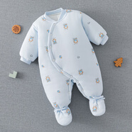 寶寶棉服冬季嬰兒包腳連體衣加棉加厚冬季款外出棉服新生純棉連腳 夾棉加厚(S410)連體-藍 66cm