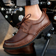 洛克華菲 新款商務(wù)鞋子真皮潮流系帶透氣男士休閑皮鞋男鞋英倫風(fēng)大頭皮鞋 深棕色 42