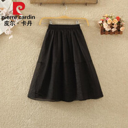 皮爾卡丹（pierre cardin）歐根紗半身裙女夏季新款高腰薄款中裙小個(gè)子口袋a字裙子紗裙短裙 黑色 均碼