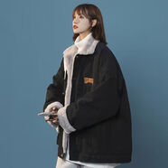 俞兆林胖mm羊羔毛牛仔外套女秋冬季寬松加絨加厚棉服顯瘦大碼女裝200斤 黑色2889加絨加厚 XL 建議135-150