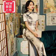 【特價(jià)撿漏】高檔輕奢重磅真絲緞面新款大碼女裝年輕款中長(zhǎng)款修身顯瘦中國(guó)風(fēng)日常旗袍連衣裙2022春夏改良 H9006米 M