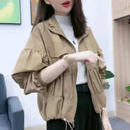 莉紗芙特2024春秋季新款短外套短款小個子上衣女裝夾克洋氣沖鋒衣 卡其色 L