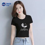 尚簡(jiǎn)紛純棉短袖短款t恤女修身2025夏季新款時(shí)尚韓版高腰顯瘦黑色上衣女 黑色純棉【羽毛圓領(lǐng)】短款 L 建議101-110
