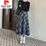 皮爾卡丹（pierre cardin）半裙格子a字半身裙女春秋款格子裙半身高腰裙冬季半身長(cháng)裙毛呢裙 蘭灰格【750款75cm裙長(cháng)】 160左 XL 【建議120-135斤體重穿】