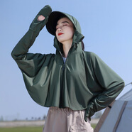 吉米葉子防曬衣女防紫外線2025夏季新款upf50+透氣披肩斗篷黑膠護手防曬服 軍綠色 L （75-140斤）